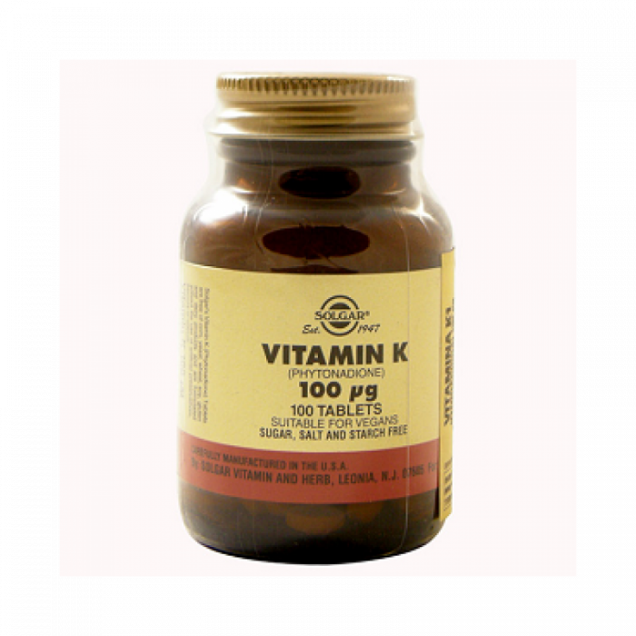 Vitamina K 100 mg. 100 comprimidos. Solgar